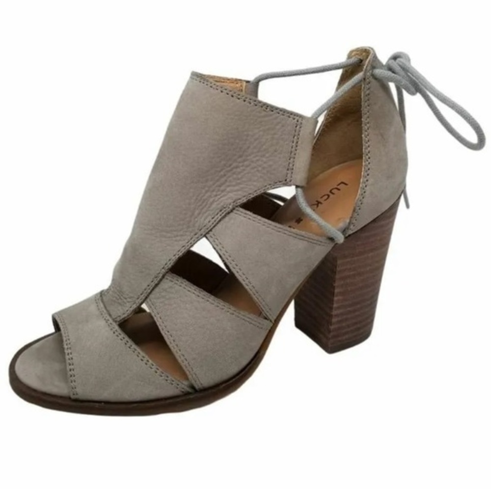 Lucky Brand Grey Leather Block Heel Sandals
